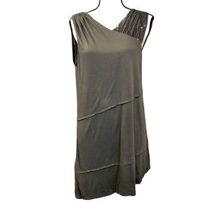 ARMANI JEANS ASYMMETRICAL MINI DRESS OLIVE GREEN WITH SEQUIN SHOULDER
